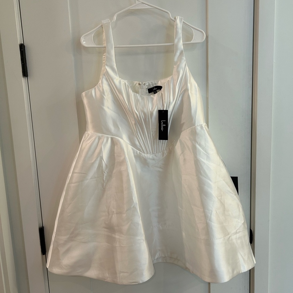 Lulu's bubbly love white taffeta corset mini